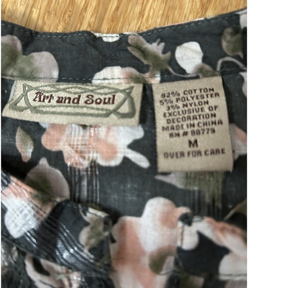 Dark Romantic Floral Lace Country Metallic Snap Button Blouse Dark Green Medium - Picture 3 of 11